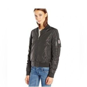 Madden Girl women’s olive green bomber jacket with orange lining -Size S